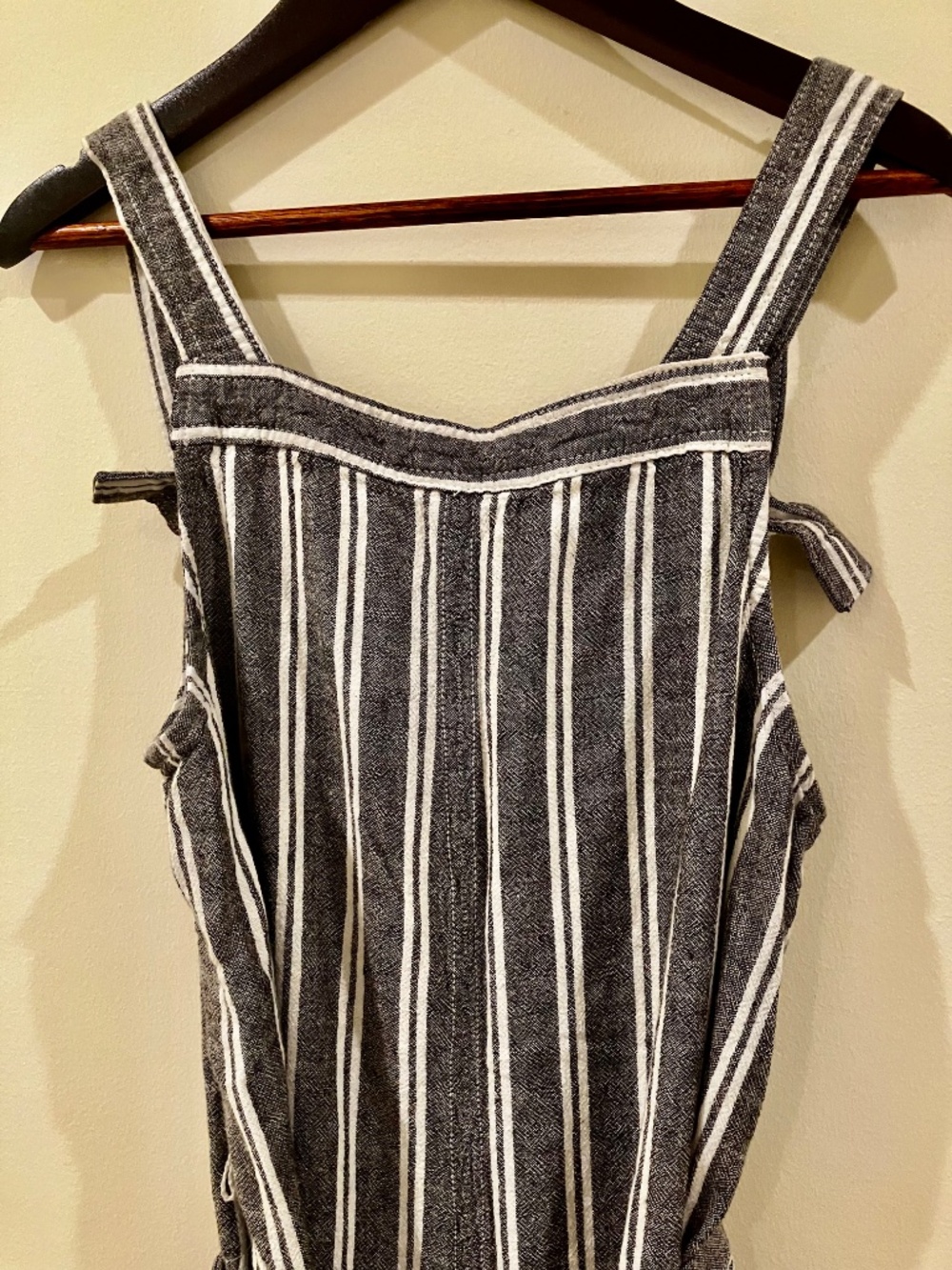 Splendid Yarn Dye Stripe Linen Overall Jumpsuit in Natural & Navy / Gray